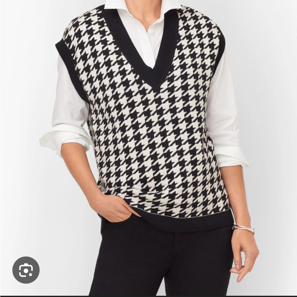 Talbots Houndstooth Knit V-Neck Sweater Vest Size Small